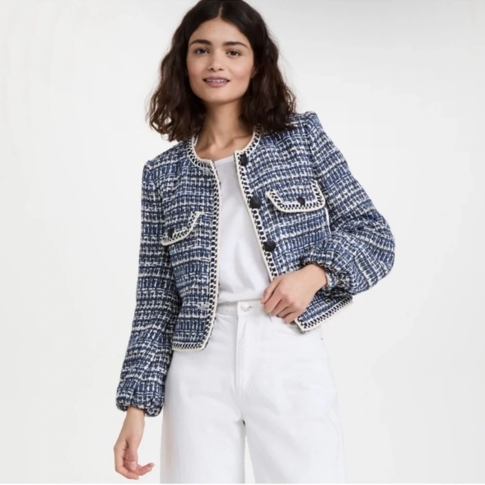 Veronica Beard • Brim Blue Tweed Cropped Jacket - Picture 13 of 16